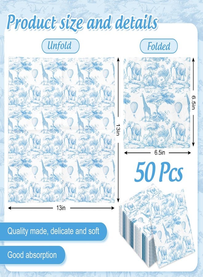 JarThenaAMCS مناديل ورقية من JarThenaAMCS، ٥٠ قطعة، بتصميم حيوانات سفاري، للاستخدام مرة واحدة، باللونين الأزرق والأبيض، مناسبة للغداء والعشاء، ولأعياد الميلاد وحفلات استقبال المولود الجديد، ولتزيين المائدة. - Image 2